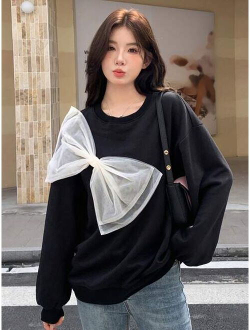 DAZY Contrast Bow Front Drop Shoulder Pullover