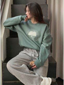 Slogan Graphic Drop Shoulder Sweatshirt