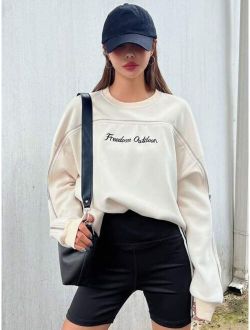 Letter Graphic Top stitching Drop Shoulder Sweatshirt