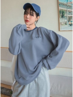 Letter Embroidery Drop Shoulder Pullover