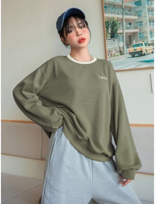 DAZY Letter Embroidery Drop Shoulder Pullover