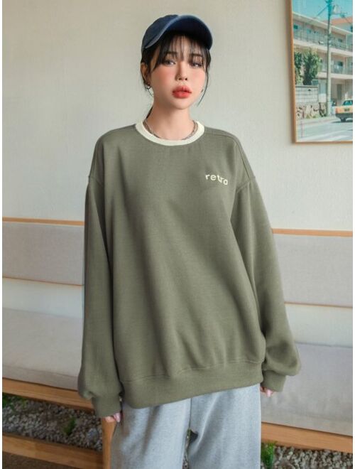 DAZY Letter Embroidery Drop Shoulder Pullover