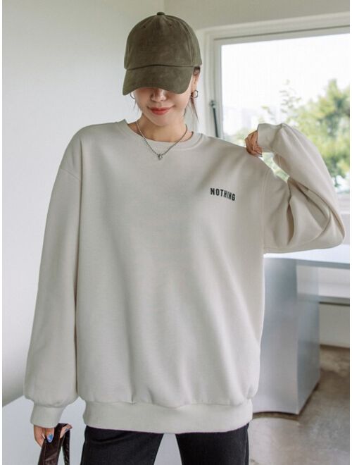 DAZY Slogan Graphic Drop Shoulder Thermal Lined Sweatshirt