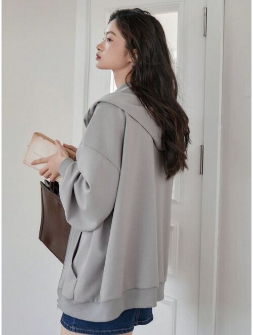 DAZY Drop Shoulder Zip Up Drawstring Hoodie