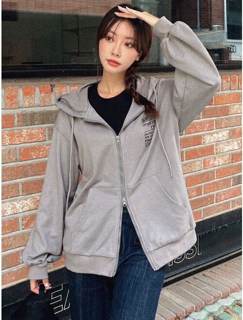 DAZY Zip Up Drop Shoulder Drawstring Hoodie