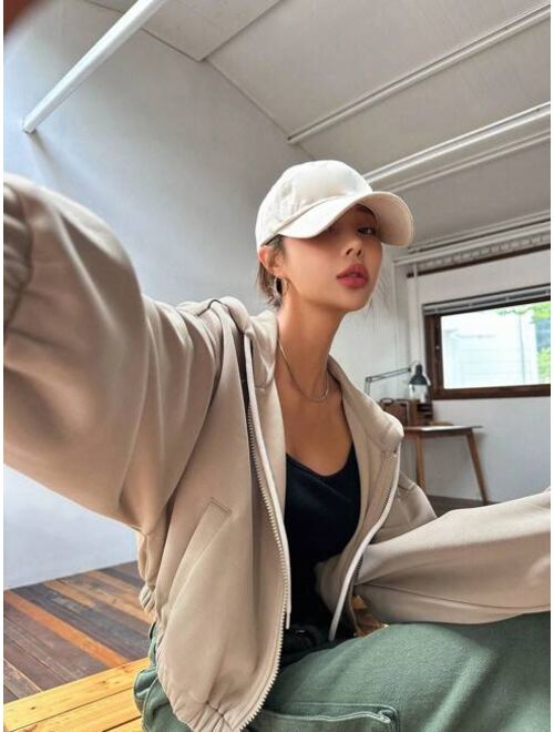 DAZY Zip Up Drop Shoulder Drawstring Hoodie