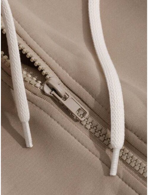 DAZY Zip Up Drop Shoulder Drawstring Hoodie