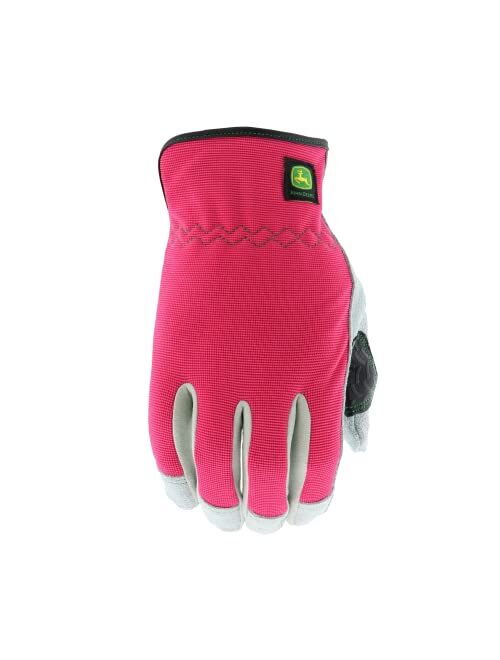 John Deere JD00016-WML Split Cowhide Leather Gloves - [1 Pair] Womens Work Gloves, Pink Black