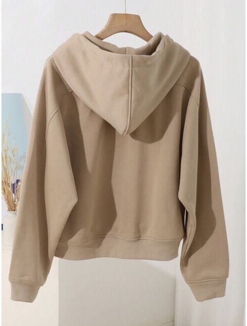 Dazy Less Letter Embroidery Drop Shoulder Drawstring Hoodie
