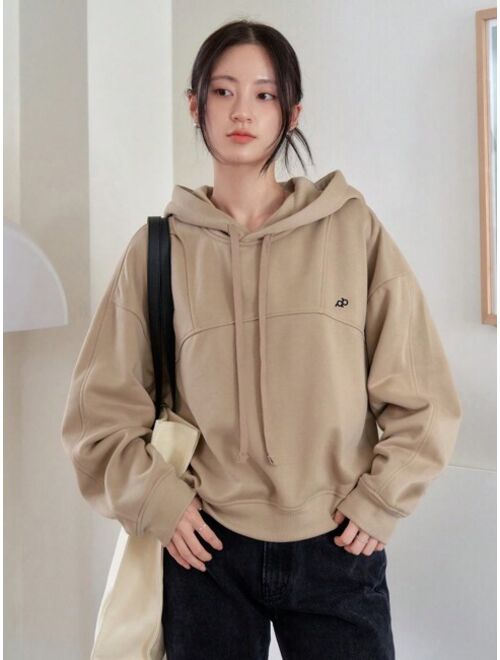 Dazy Less Letter Embroidery Drop Shoulder Drawstring Hoodie