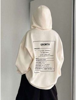 Slogan Graphic Drop Shoulder Drawstring Hoodie