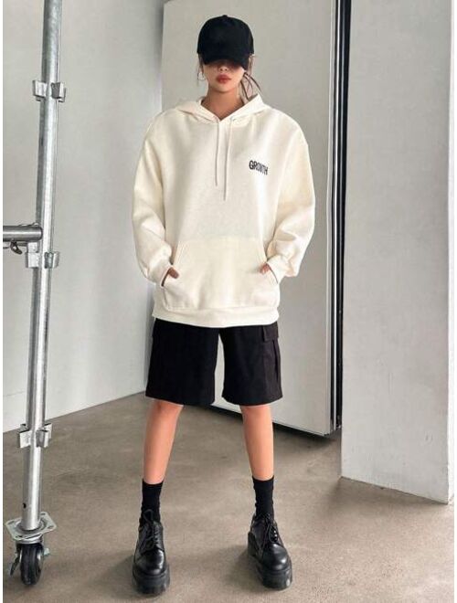 DAZY Slogan Graphic Drop Shoulder Drawstring Hoodie