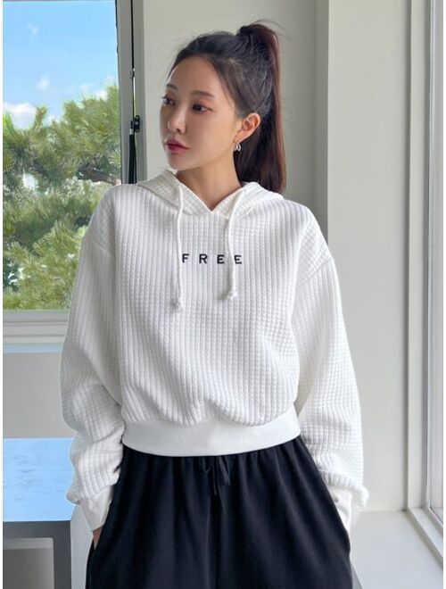 DAZY Letter Embroidery Drop Shoulder Drawstring Hoodie