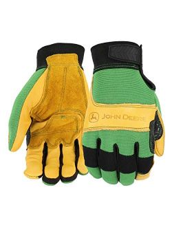JD00009 Leather Gloves, Grain Cowhide Leather Palm, Spandex Back, Hook and Loop Wrist