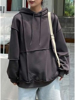 Top stitching Drop Shoulder Drawstring Hoodie