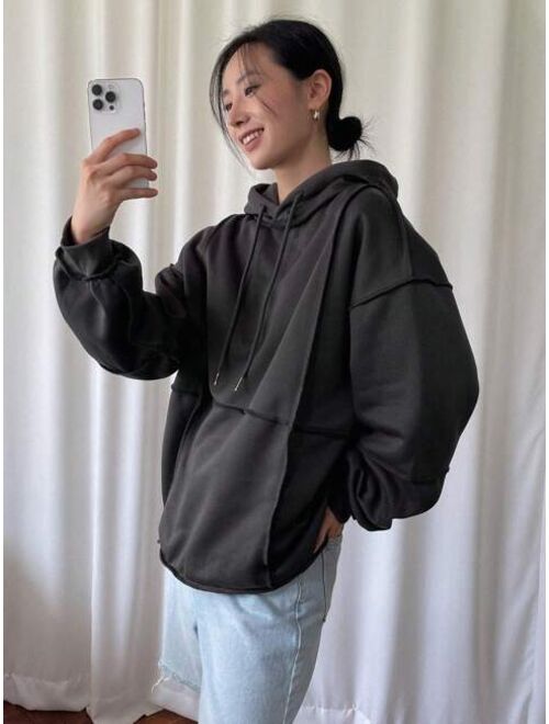 DAZY Top stitching Drop Shoulder Drawstring Hoodie