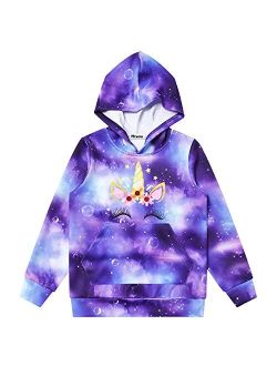 Mirawise Girls Pullover Hoodie Unicorn Sweatshirt with Pockets Hood Jacket 4-13Y