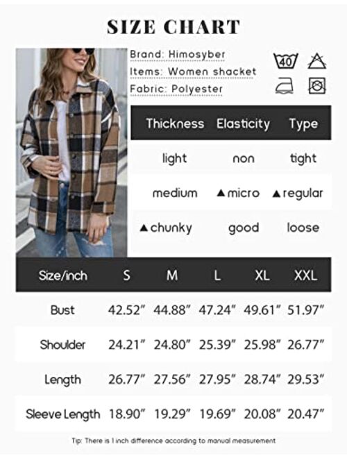 Himosyber Womens Plaid Shacket Woolen Brushed Lapel Pocketed Button Down Shirt Fall Jacket