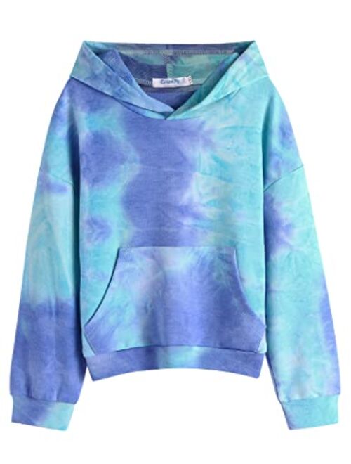 Greatchy Girls Tie Dye Hoodies Sweatshirts Loose Casual Long Sleeve Pullover Hooded With Pockets