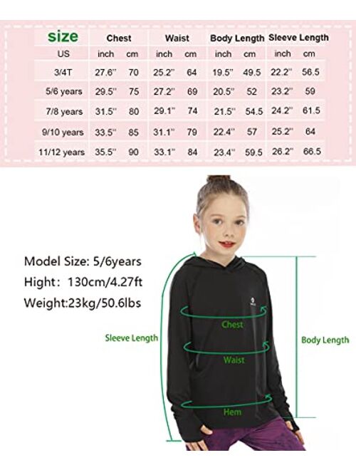 Hmiles Girls Long Sleeve Shirt UPF50+ Lightweight Hoodie Thin Active Tee Workout Running Pullover Top with Thumb Hole 3-12Years