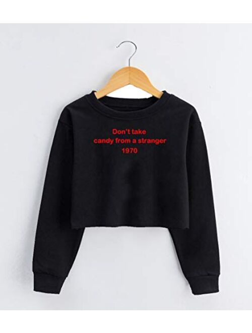 G-Amber Girls Long Sleeve Sweatshirts Kids Crop Print Funny Letters Fashion Pullover Tops
