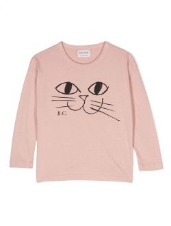 cat-print long-sleeve T-shirt