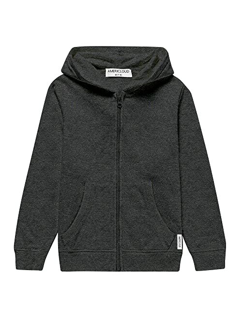 AMERICLOUD Kids Soft Brushed Fleece Zip Up Hoodie Casual Sport Hooded Sweatshirt with Pockets for Boys or Girls 3-12 Years