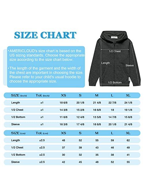 AMERICLOUD Kids Soft Brushed Fleece Zip Up Hoodie Casual Sport Hooded Sweatshirt with Pockets for Boys or Girls 3-12 Years