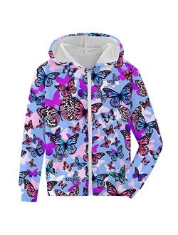 Fanient Girls Zip Up Hoodies Unisex Kids 3D Cool Casual Hooded Sweatshirts Hoody with Pockets 6-14 Years