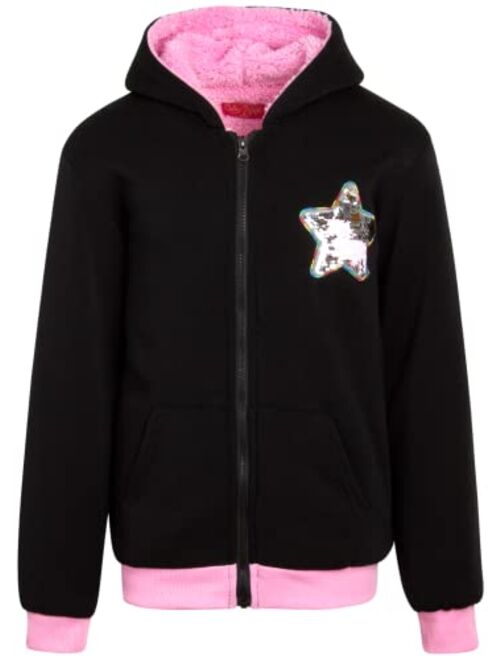Coney Island Girls' Sweatshirt - Sherpa Lined Flip Sequin Zip Hoodie (Size: 4-16)