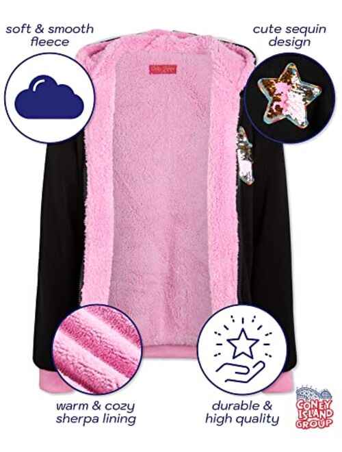 Coney Island Girls' Sweatshirt - Sherpa Lined Flip Sequin Zip Hoodie (Size: 4-16)