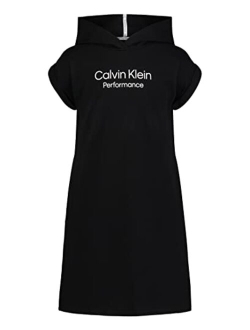 Girls' One Size Performance Logo Sweatshirt Dress, Fleece Hoodie with Long Or Short Sleeves