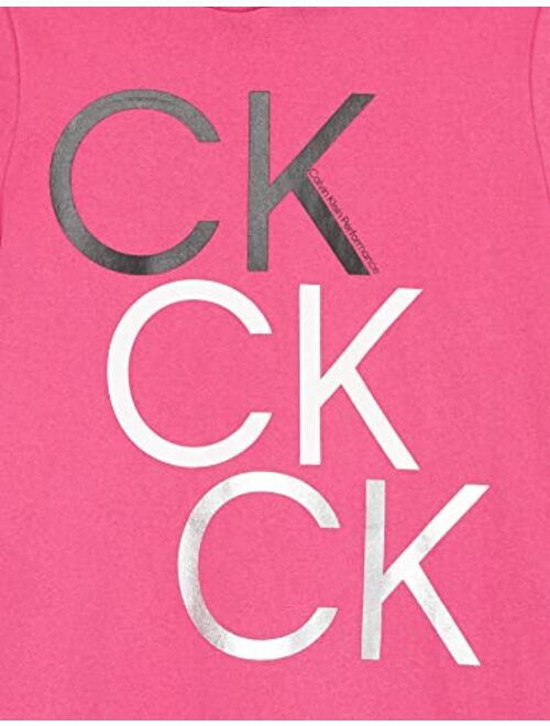 Calvin Klein Girls' One Size Performance Logo Sweatshirt Dress, Fleece Hoodie with Long Or Short Sleeves