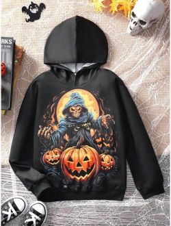 SHEIN Kids EVRYDAY Tween Boy Halloween Print Hooded Sweatshirt