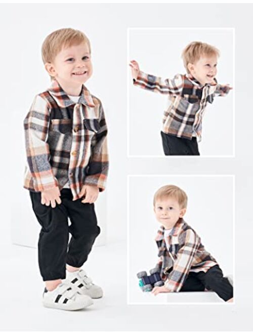 bilison 3Pcs Toddler Baby Boy Outfits Plaid Flannel Shirt+T Shirts+Pants 6M-5T