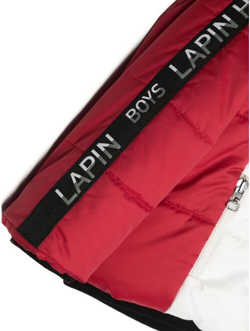 Lapin House logo-tape hooded padded jacket