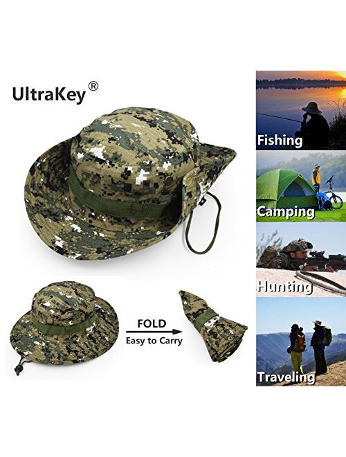 Ultrakey Outdoor Wide Brim Sun Protect Hat, Classic US Combat Army Style Bush Jungle Sun Cap for Fishing Hunting Camping