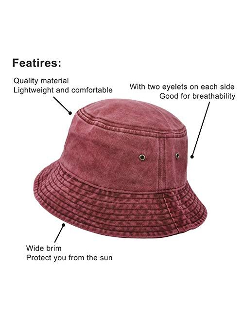 Ultrakey Bucket Hat, Wide Brim Washed Denim Cotton Outdoor Sun Hat Flat Top Cap for Fishing Hiking Beach Sports