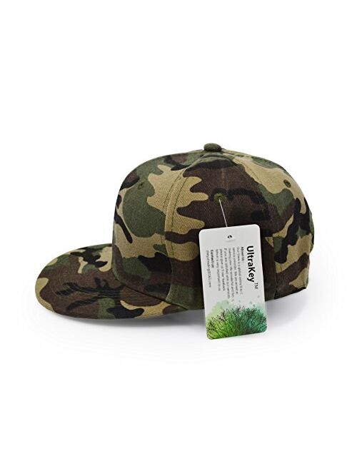 UltraKey Flat Brim Cap, Army Military Camo Baseball Cap Camouflage Hip Hop Flat Bill Plain Snapback Hats