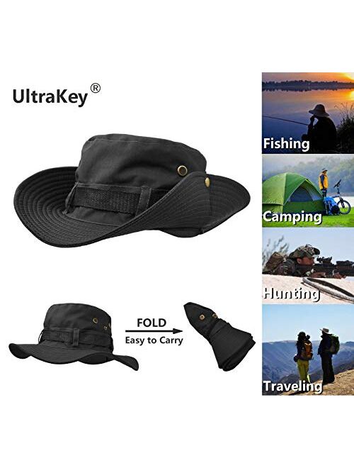 Ultrakey Outdoor Wide Brim Sun Protect Hat, Double Layer Classic US Combat Army Style Bush Jungle Sun Cap for Fishing Hunting Camping