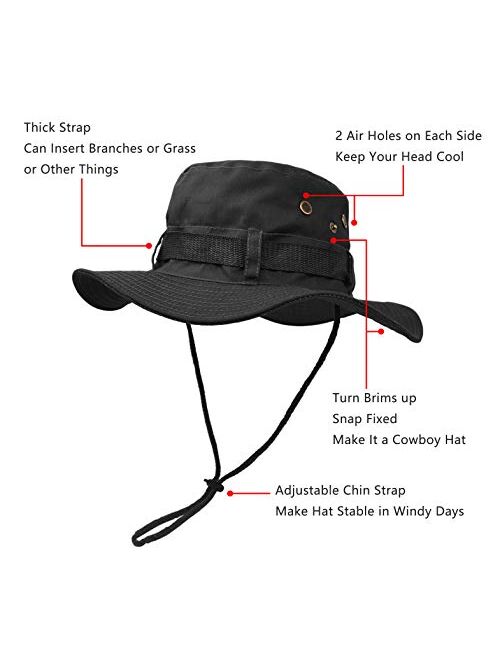 Ultrakey Outdoor Wide Brim Sun Protect Hat, Double Layer Classic US Combat Army Style Bush Jungle Sun Cap for Fishing Hunting Camping