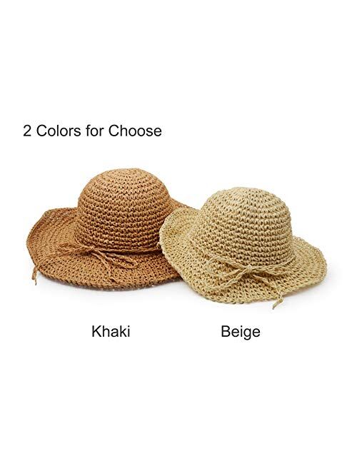 Ultrakey Straw Hat, Handmade Beach Wide Brim Cap Foldable Outdoor Sun Hat Beach Headwear for Adult Children Man Women