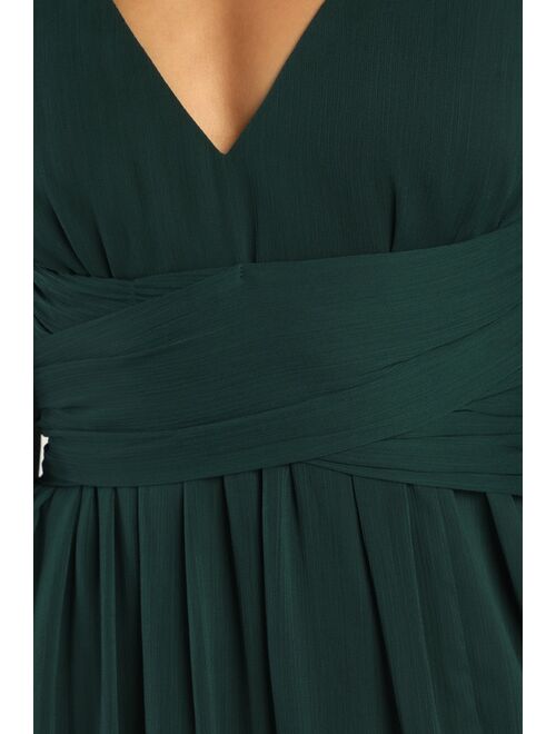 Lulus Enchant My Love Emerald Green V-Neck Long Sleeve Maxi Dress