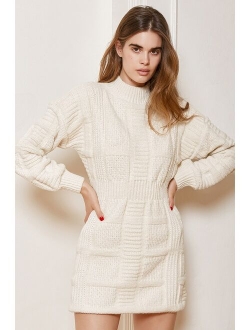 Patchwork It Rose Pink Cable Knit Cutout Sweater Dress