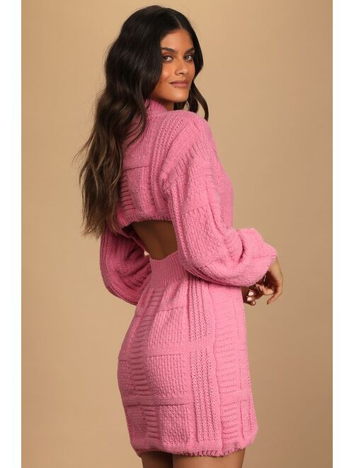 Lulus Patchwork It Rose Pink Cable Knit Cutout Sweater Dress