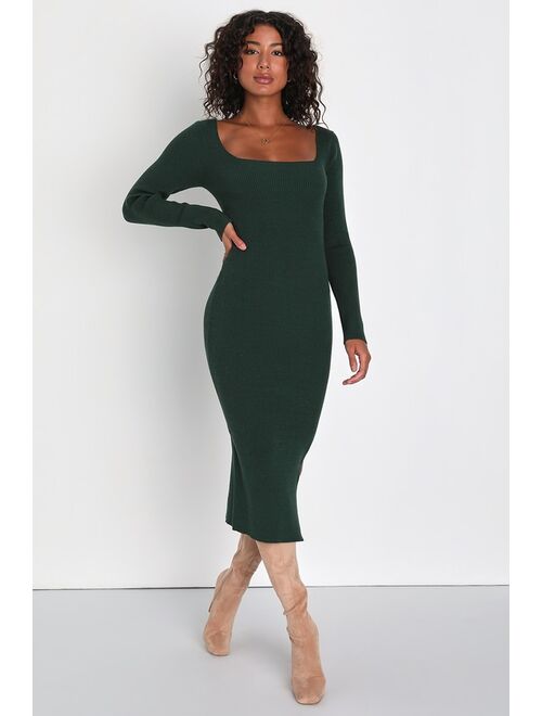 Lulus Autumnal Perfection Dark Green Ribbed Tie-Back Sweater Dress