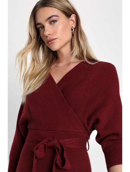 Lulus Fall into Fashion Burgundy Dolman Sleeve Sweater Midi Dress