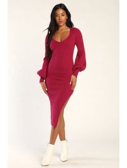 Season for Style Berry Pink Cutout Long Sleeve Sweater Dress