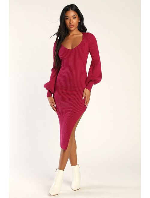 Lulus Season for Style Berry Pink Cutout Long Sleeve Sweater Dress
