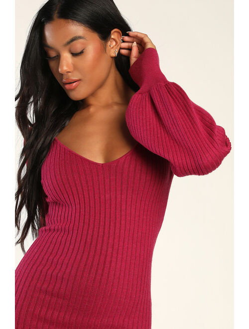 Lulus Season for Style Berry Pink Cutout Long Sleeve Sweater Dress